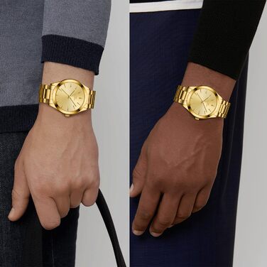 Годинник чоловічий LENQIN з нержавіючої сталі, аналоговий кварцовий годинник, водостійкий (30м), для бізнесу та повсякденного носіння, колір: золото