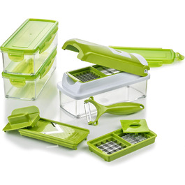 Genius Nicer Dicer Smart - набір для нарізки овочів та фруктів, 13 частин | Овочевий, цибулевий, фрутовий нарізник | Нарізання, кубики, соломка, стружка, чистка, зберігання | Мандоліна, мультиінструмент | Новий, 22.2 x 10 x 8.2 см, кольору ківі