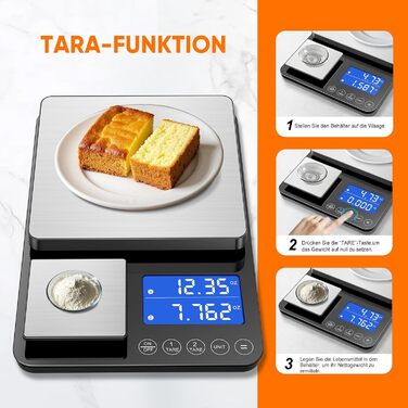 Цифрова кухонна вага 10 кг з LCD дисплеєм та функцією тарування, для випічки, приготування їжі та зважування ювелірних виробів, з точністю 1 г (срібна - K700H)