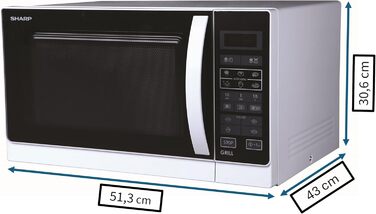 Мікрохвильова піч Sharp R742WW 2-в-1 з грилем, 25 л, 900 Вт, білий