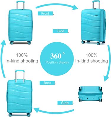 KONO Чемодан середнього розміру 65см з поліпропілену, з TSA замком, 65x46x26.5см (Крем-білий)