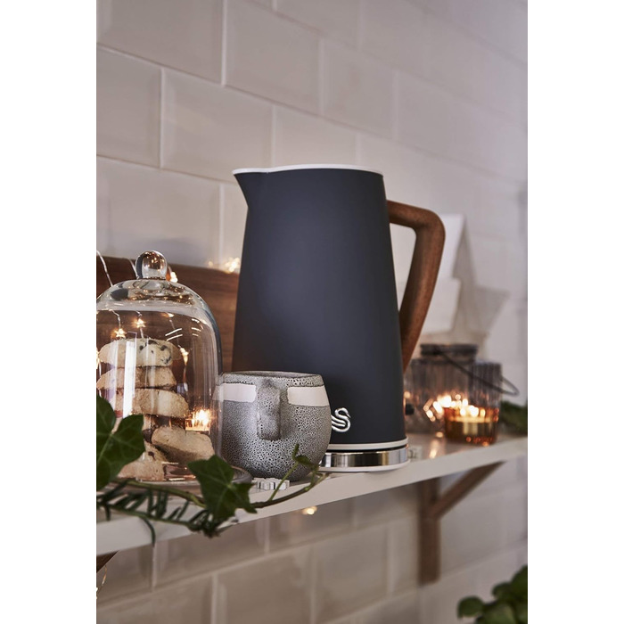 Swan Nordic Ultra Fast Electric Kettle - Wireless, Modern Design, 1.7L, 2200W, Wood-Look Handle, Auto Shutoff, White (Gray, Single)