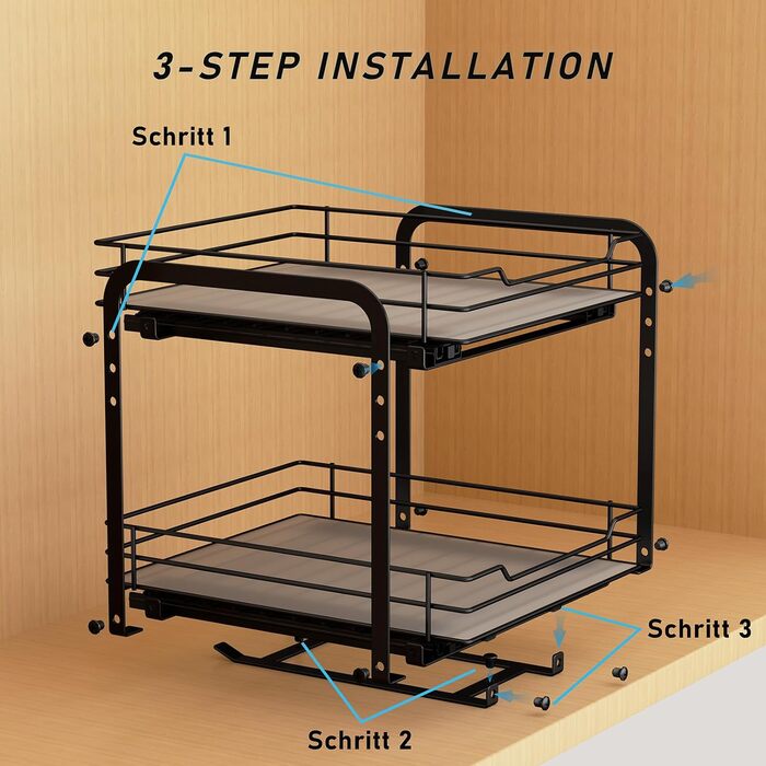 Pull-out Spice Rack, Cabinet Organizer for Kitchen, 2-Tier Spice Storage, Upper and lower baskets can be pulled out independently, Height adjustable for most kitchen cabinets