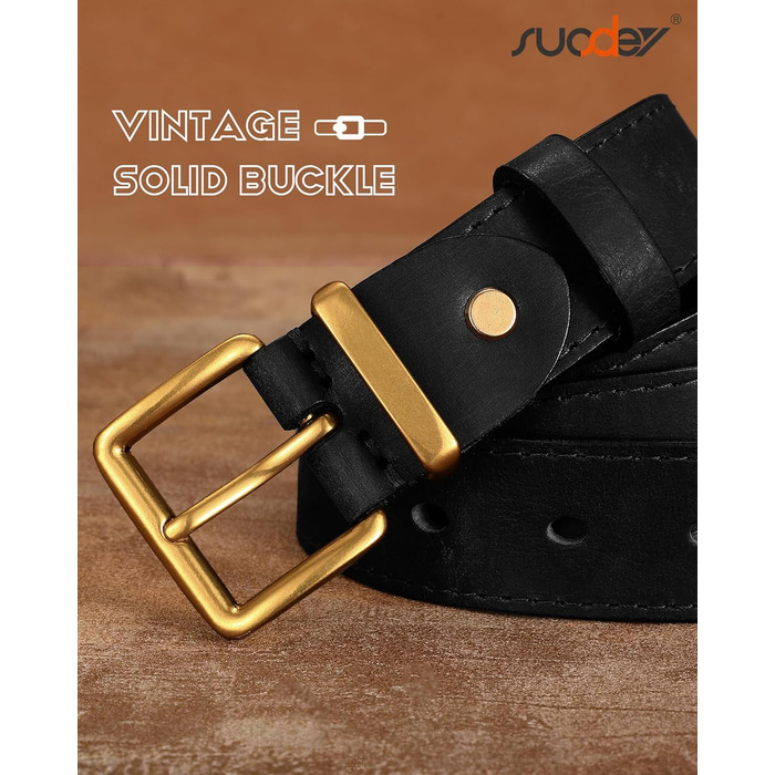 Жіночий шкіряний ремінь SUOSDEY вінтажний, для джинсів, штанів та суконь, з пряжкою золотого/срібного кольору, ширина 3.3 см (Чорний, під талію 68-80 см)