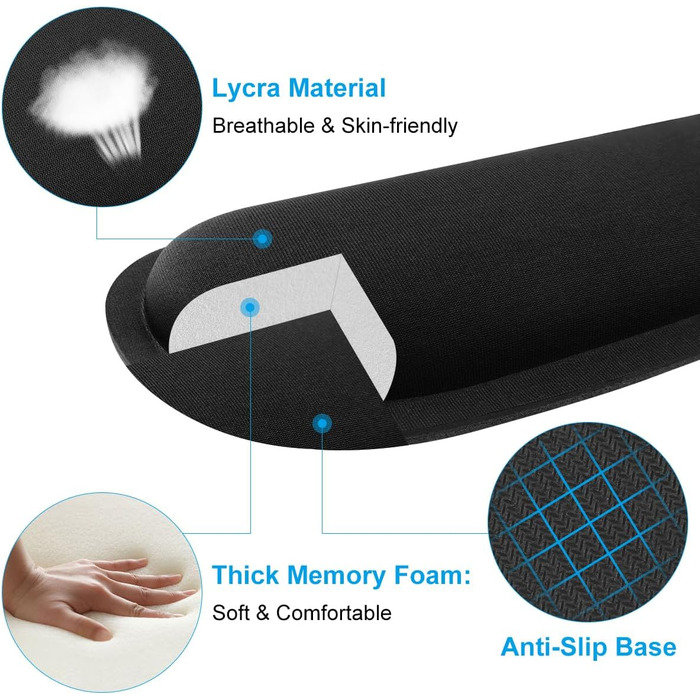 Підставка для зап'ястя ELZO для клавіатури з Memory Foam – ергономічна підтримка, проти болю в зап'ясті, для ПК та ноутбука