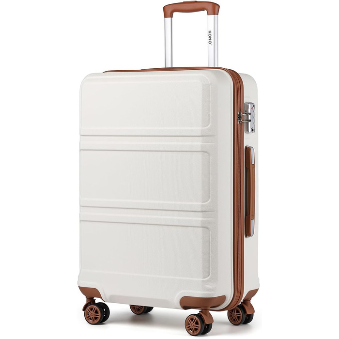 This suitcase trolley hard shell carry-on luggage with twin wheels, lightweight ABS cabin trolley, travel suitcase with combination lock, 55cm (Cream White)