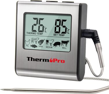 Термометр для м'яса ThermoPro TP16: цифровий, з таймером, для приготування на грилі, мангалі, духовій шафі
