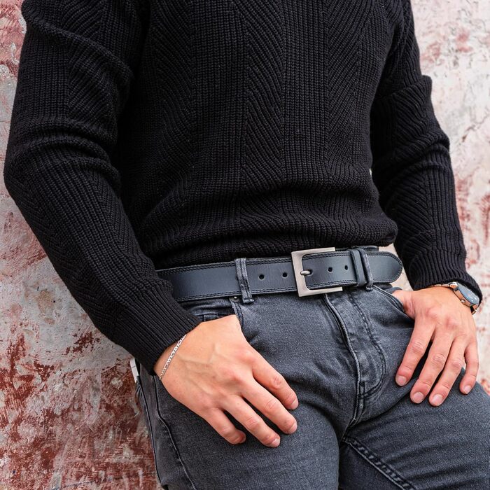 Чоловічий шкіряний ремінь Hide & Drink, дворядний, ручної роботи, антрацит/чорний, 36