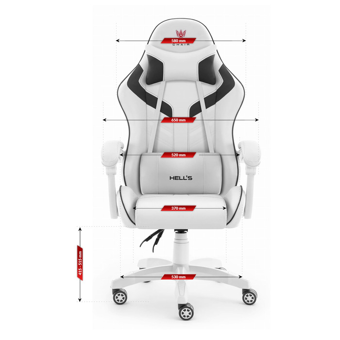 Ігрове офісне крісло Hell's Chair HC-1007 2.0 White, екошкіра