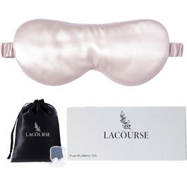 Сліпиця для сну з 100% натурального шовку морської шовкопрядки, 22 momme, для сну, охолодження, комфорту та повного затемнення. З еластичною стрічкою з чистого шовку та шовкової наповнювачем (Морська блакить) (Рожевий - Реальний 22 мм)