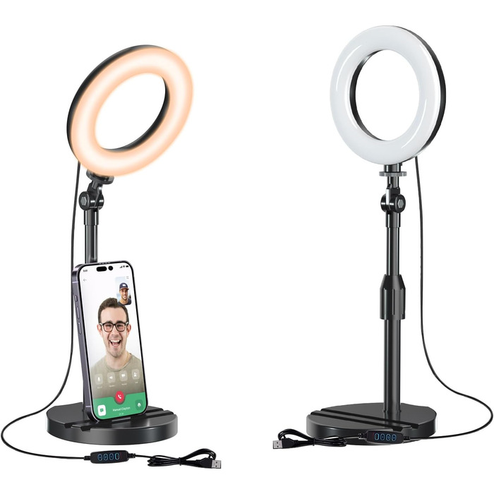 Кільцеве світло для столу з телескопічним штативом, Hola-світло для телефону, селфі, ноутбука, Zoom, відеодзвінків, макіяжу, TikTok та стрімінгу