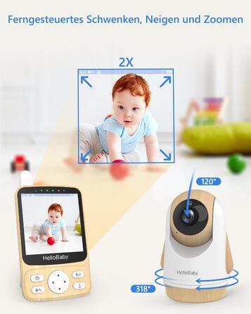 Дитячий відеоняня HelloBaby з камерою 3.2' Digital Funk TFT LCD, бездротовий монітор з нічним баченням, контролем температури та двостороннім зв'язком, білий (HB6340)
