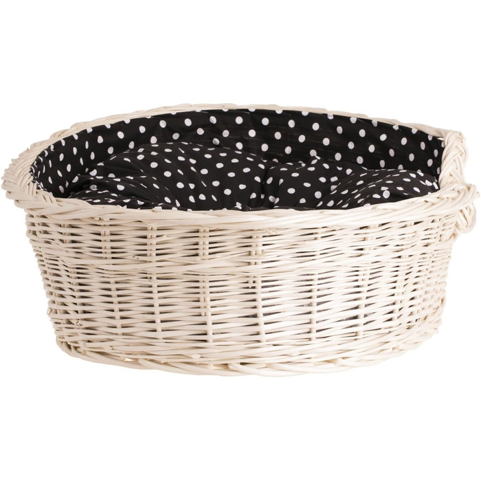Wicker Dog Basket for Dog and Cat - Dog Bed, Cat Bed with Cushion, Pet Basket, Woven Cat Basket 60x43 H19 cm (80 x 60 x 26 cm, Beige)