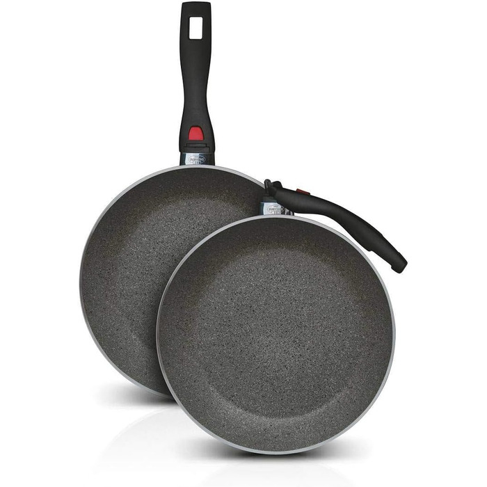 Набір сковорідок BALLARINI Click & Cook, 3 шт, антипригарне покриття Granitium, складані ручки, алюміній, 20/24/28 см, чорний-сірий