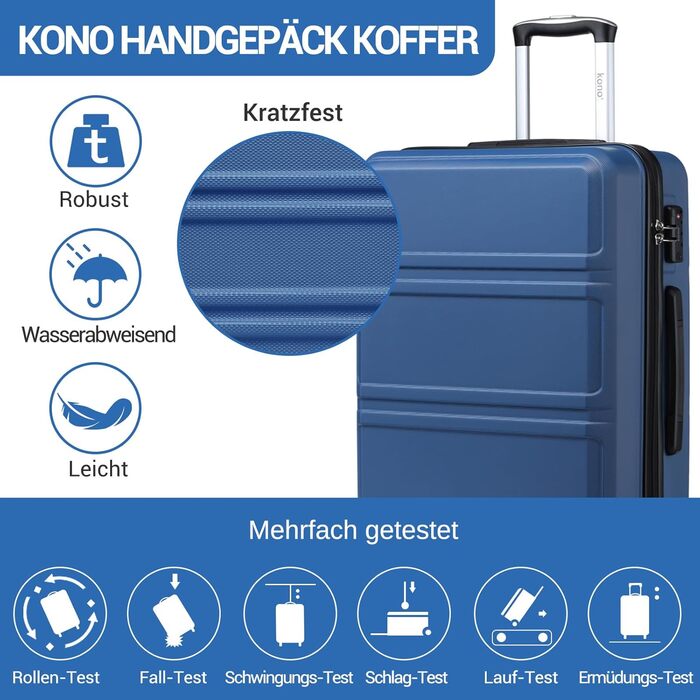 KONO Валіза-Тролей XL (74 см) з ABS+PC, 4 колеса, TSA-замок, для подорожей, бізнесу та сімейного відпочинку, темно-синій