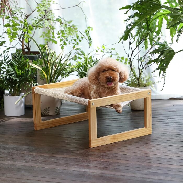 Cat bed and dog bed, elevated, large and breathable, made of high-quality birch plywood, 53W x 42L x 25H cm - ideal for cats and small dogs