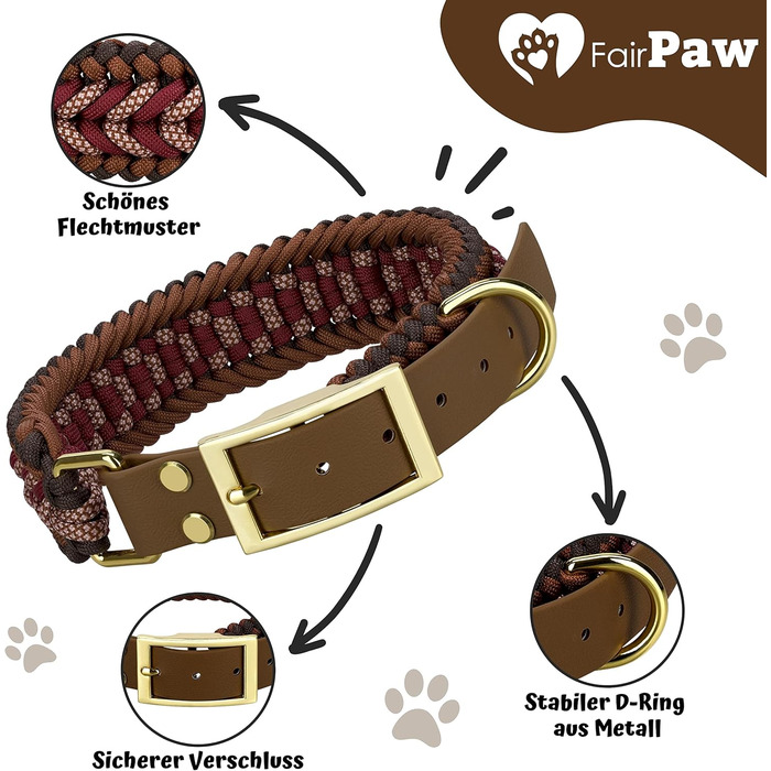 FairPaw Dog Collar Wide Paracord - Sustainable & Handmade - Wide Dog Collar for Large Dogs - Braided Dog Collars - Adjustable Dog Collar, For Medium & Large Dogs, Red S