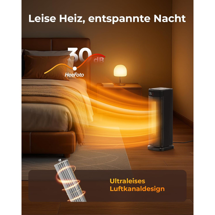 Електричний обігрівач 2000W з економічним споживанням, тихий, з таймером 24 години, осциляція 90°, захист від перекидання та перегріву, чорний