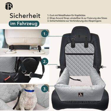 Bluzelle 2-in-1 Dog Car Seat & Bed - Oxford Fabric, Washable, Non-Slip - for Small & Medium Dogs - Grey