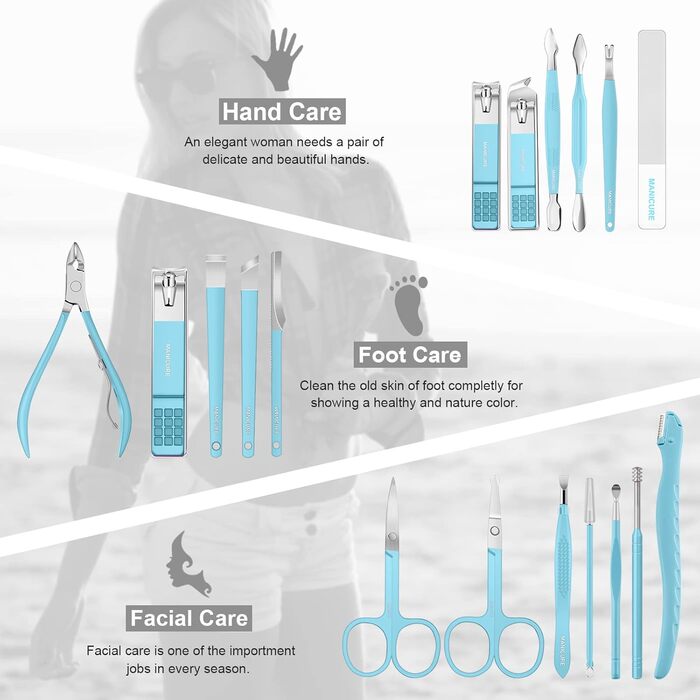 Набір для манікюру та педикюру Leipple: професійний набір інструментів для догляду за нігтями з нержавіючої сталі (18 шт.) + стильна сумка з шкіри