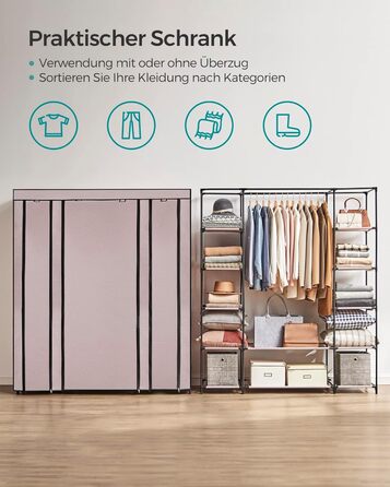 SONGMICS Wardrobe, Fabric Closet, with Clothes Rail and Shelves, Fabric Cover, for Bedroom, Dressing Room, 150 x 45 x 175 cm, LSF03H (Powder Pink)