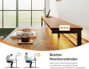 Ігровий стіл Coleshome з LED підсвічуванням, стіл для комп'ютера з ящиками з тканини, 2 розетки та 2 USB-порти, стіл для дому та офісу з підставкою для монітора (140x48 см, коричневий)