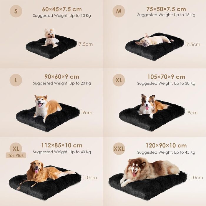 М'яке ліжко для собак EHEYCIGA, 60x45 см, чорне, з довгим плюшем, миється, не слизьке