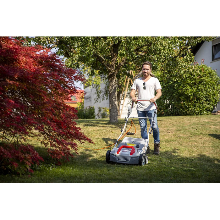 IKRA Elektro Scarifier Lawn Aerator IEVL 1838, 40l Collection Basket, Working Width 38cm, Adjustable Working Depth