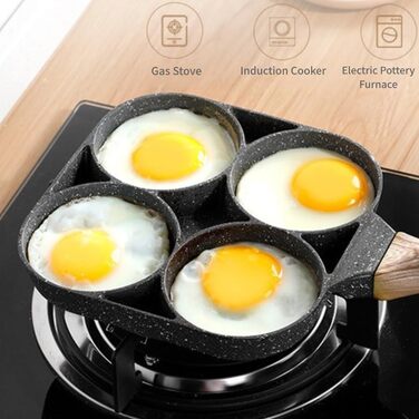 Haofy Egg Pan, 4-Hole Egg Burger Pan, Non-Stick Breakfast Omelette Pancake Pan for Electric Ceramic Stove, Not Available for Induction Cookers
