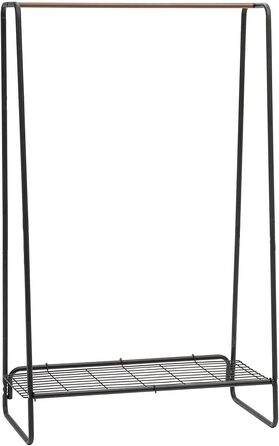 Iris Ohyama Stylish Clothes Rack, Ladder Design, Includes Hooks, Robust Frame, Non-Slip, For Bedroom, Studio, Closet, Space-Saving, Laundry Rack, Easy Assembly, PI-O150 (Black, Large / 1 Grid Shelf)