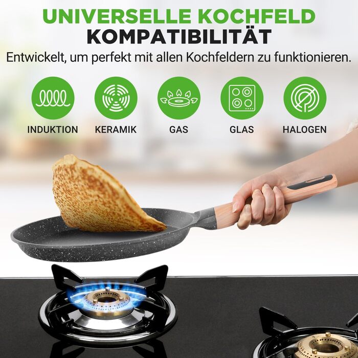 Сковорода для млинців Nutrichef з антипригарним мармуровим покриттям 23 см, індукція, алюміній, з дерев'яною лопаткою