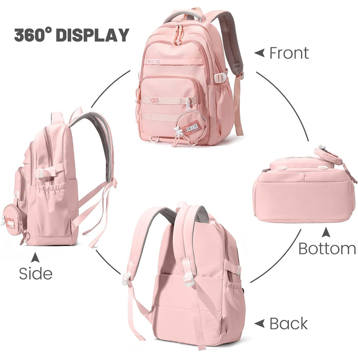 Дитячий рюкзак для школи дівчинки-підлітка, водонепроникний, велика місткість, рожевий