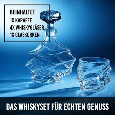 Набір віскі 5 предметів: графин 750 мл та 4 келихи 330 мл. Ідеальний подарунок на день народження та День батька. Безпечний, без свинцю, BPA-Free.