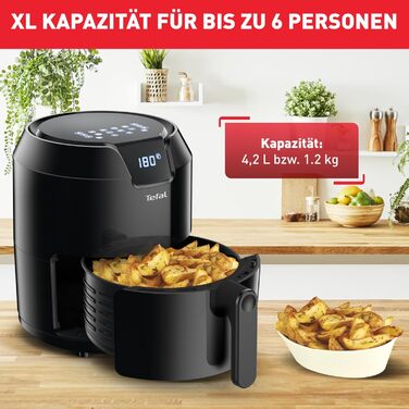 Tefal EY4018 Easy Fry Precision XL Hot Air Fryer | Air Fryer | 1500 W | 4.2 L for 6 Portions | 8 Automatic Programs | Digital Display | Energy-Saving | Healthy Oil-Free Fryer | Black