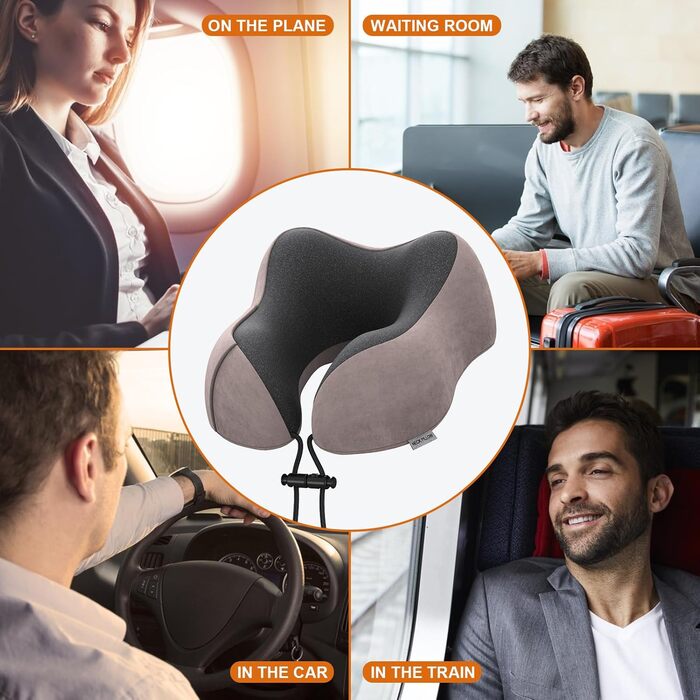 Подушка для шиї у вигляді годівниці, для подорожей, авто, офісу, дому, з Memory Foam, м'який велюровий чохол (Світло-рожевий)