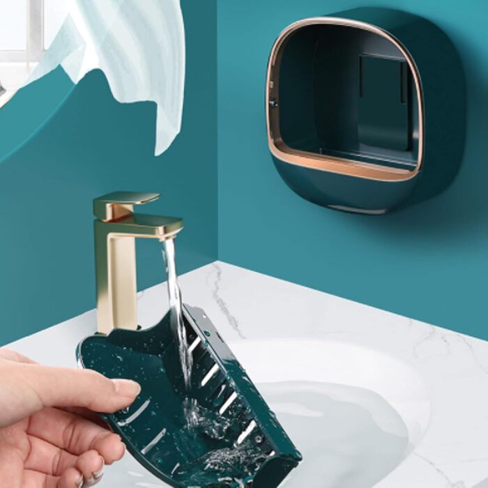 Настінна мильниця Flip-Deckel без свердління з піддоном для мила, вологостійка, для ванної та кухні (Темно-зелений)