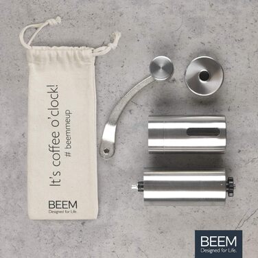 Ручна кавомолка BEEM GRIND-2-GO, 40 г, конічний жорн, безступеневе регулювання помолу, нержавіюча сталь, бавовняний мішечок