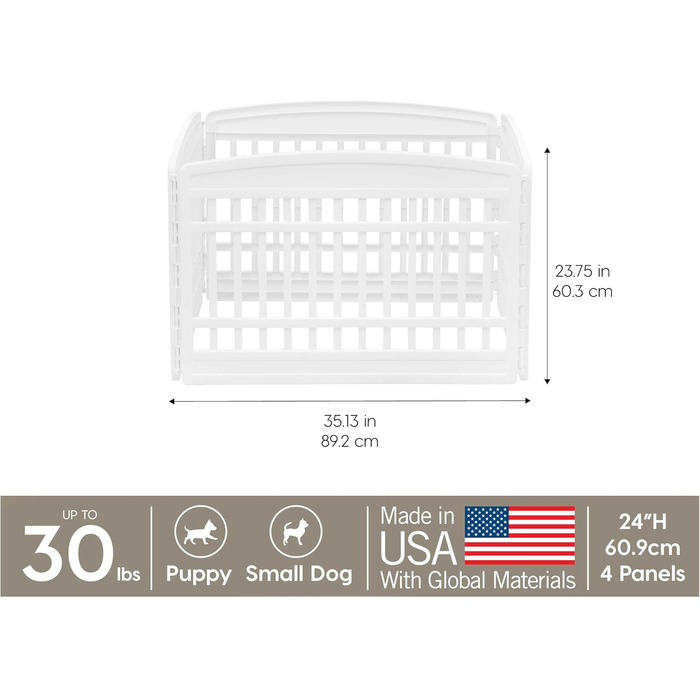 Клітка для собак IRIS USA 61 см, 6 панелей, 61 x 61 x 24 см, загін для цуценят, білий, для дому