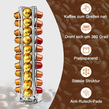 Підставка для капсул Nespresso, обертова, на 40 капсул, срібна