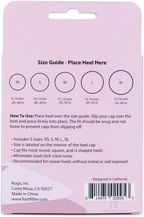 Heel Lovers 5 Pair Heel Cups Heel Protectors by FootFitter High Heel Tip Covers Noise-Reducing Slip-On Caps, Black, 5 Pair (Pack of 1)