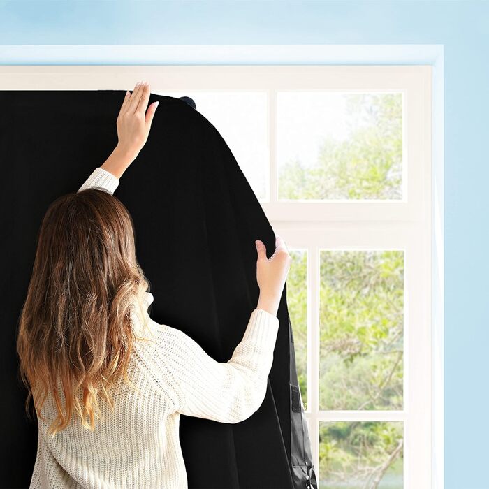 Aycorn Portable Blackout Roller Shade with Suction Cups - Travel Blackout Curtain for Bedrooms and Children's Rooms - Adjustable, 130x200cm - No Drilling, Includes Adhesive Strips - Space Pattern (Black)