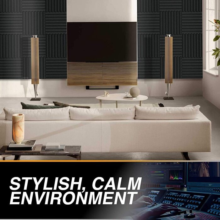 Акустичні пірамідні панелі з шумопоглинаючого поролону для студії, звукоізоляційний акустичний поролон, 30.5 x 30.5 x 2.5 см, 24 шт, колір вугільний (Charcoal)