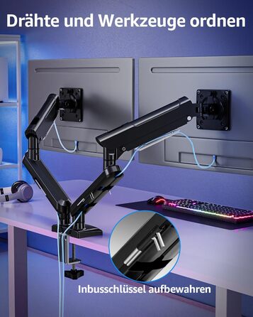 Тримач для монітора ELIVED EV6012W для 2 моніторів (13-32 дюйми), чорний, VESA 75/100mm, газ-амортизатор, регульований