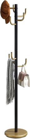 IDIMEX Clothes Rack Mila made of metal, a practical coat rack with 8 hooks. Timeless hat stand with a round base (Black/Gold)