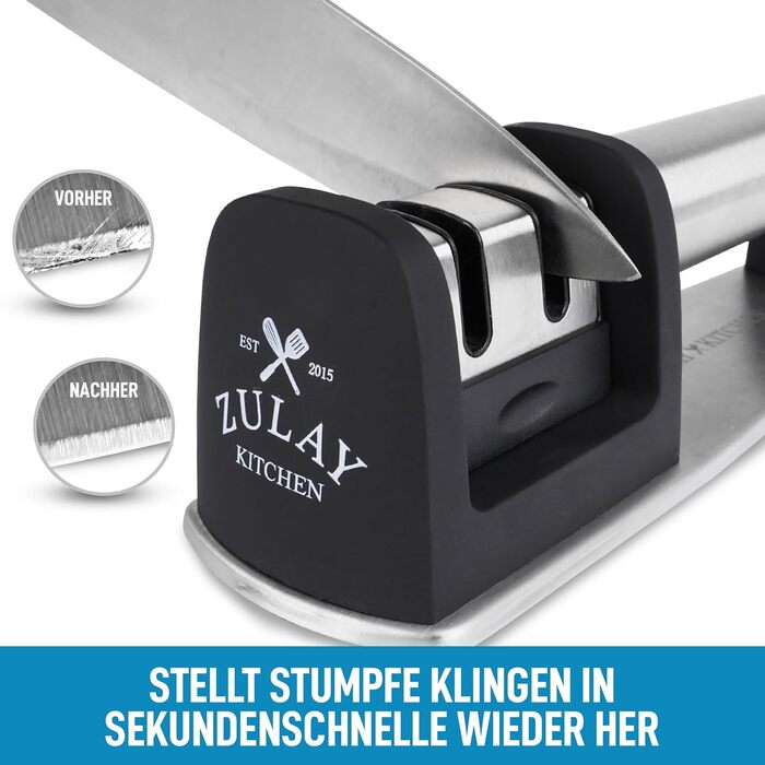 Точилка для ножів Zulay: для прямих та зубчастих лез, з кераміки та вольфраму. Ручна заточка ножів, для кухні та кишенькових ножів. 2-ступенева точилка для стільниці.
