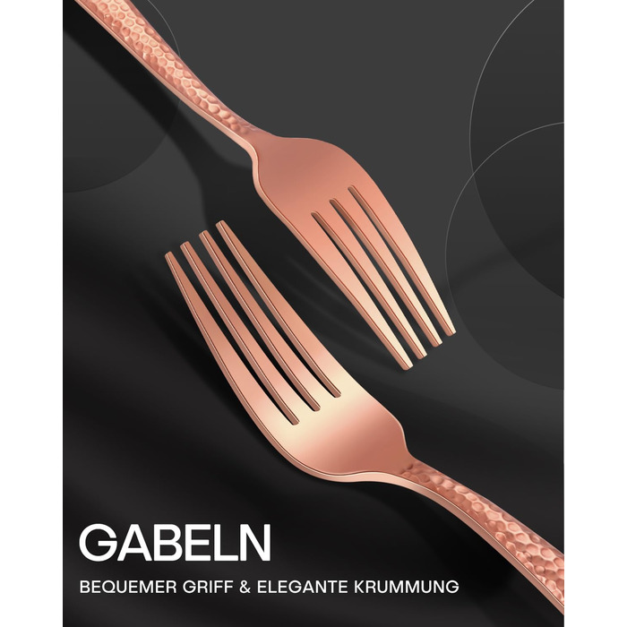 30-Piece Flatware Set, 6 People, Roségold, Thickened Stainless Steel Cutlery Set with Hammered Handle, Dinner Cutlery Set with Knife, Fork, Spoon, Mirror Polished, Dishwasher Safe