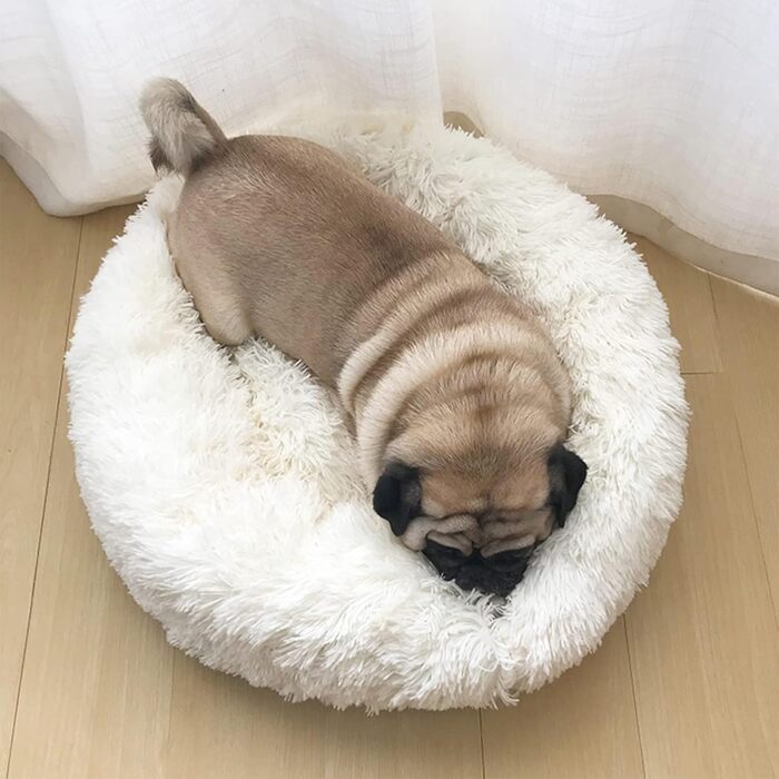 М'яке кругле ліжко для котів та собак, 70см, біле. Ліжко-пончик для домашніх тварин, легко миється. Підходить для котів та собак середніх розмірів.