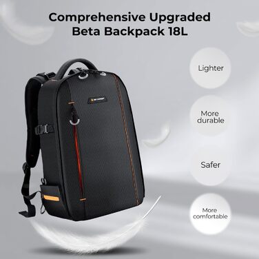 Рюкзак для фотографа K&F Concept, водонепроникний, для DSLR/SLR, об'єктивів та аксесуарів, чорний+оранжевий, 18L