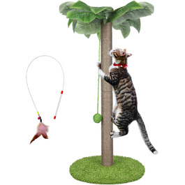 Zvonema Kratzbaum-Kratzstamm with 80 cm Scratching Post for Small and Large Cats, Sisal Rope Cat Scratching Tree with 1 Interactive Ball, Scratching Post Cat Furniture, for Indoor Activity, Play (Scratching Post with 85 cm, Green)