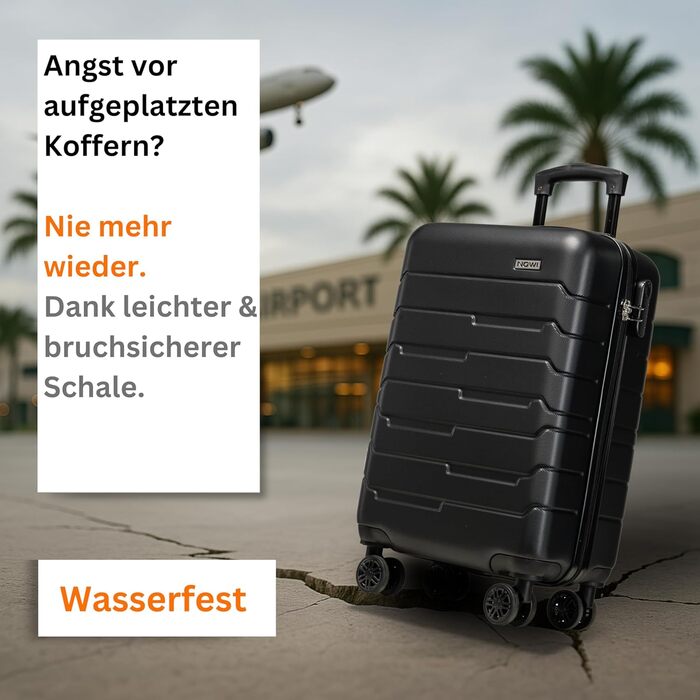 Чемодан NOWI Bergamo: водостійкий, 8 коліс, 360°, телескопічна ручка, повне внутрішнє оздоблення (M, Чорний полунічний)